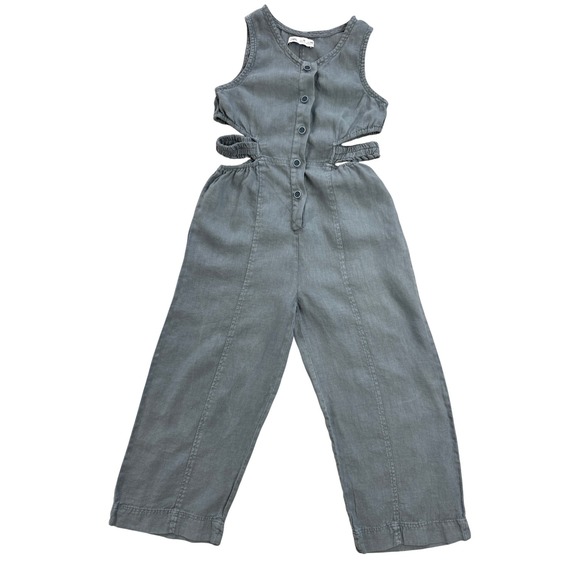 Zara Other - Zara Kids Girls Blue Grey 100% Linen Cut Out Sleeveless Jumpsuit Size 10 140